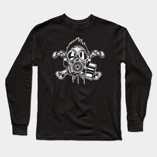 Gas Mask Crossbones Long Sleeve T-Shirt by drewbacca